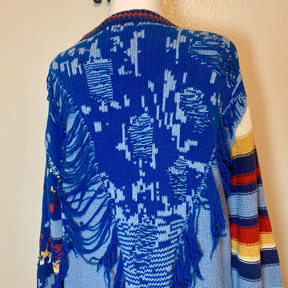 Urban Outfitters Blue Multi-Color Fringed Crewneck Sweater - Picture 10 of 16